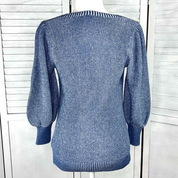 Gap XS longsleeve puffed shoulder distressed blue scoop neck sweater. NWOT - Picture 4 of 11